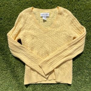 Buttery yellow soft pure cashmere cable sweater